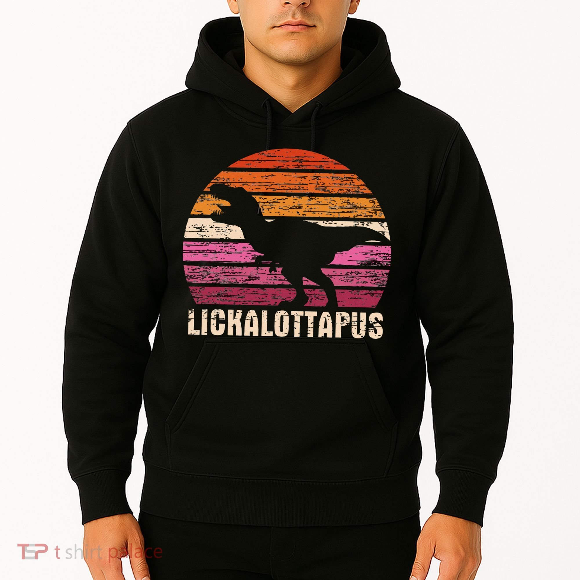 Funny Lesbian Lickalottapus Dinosaurs LGBTQ Pride Flag Retro Hoodie