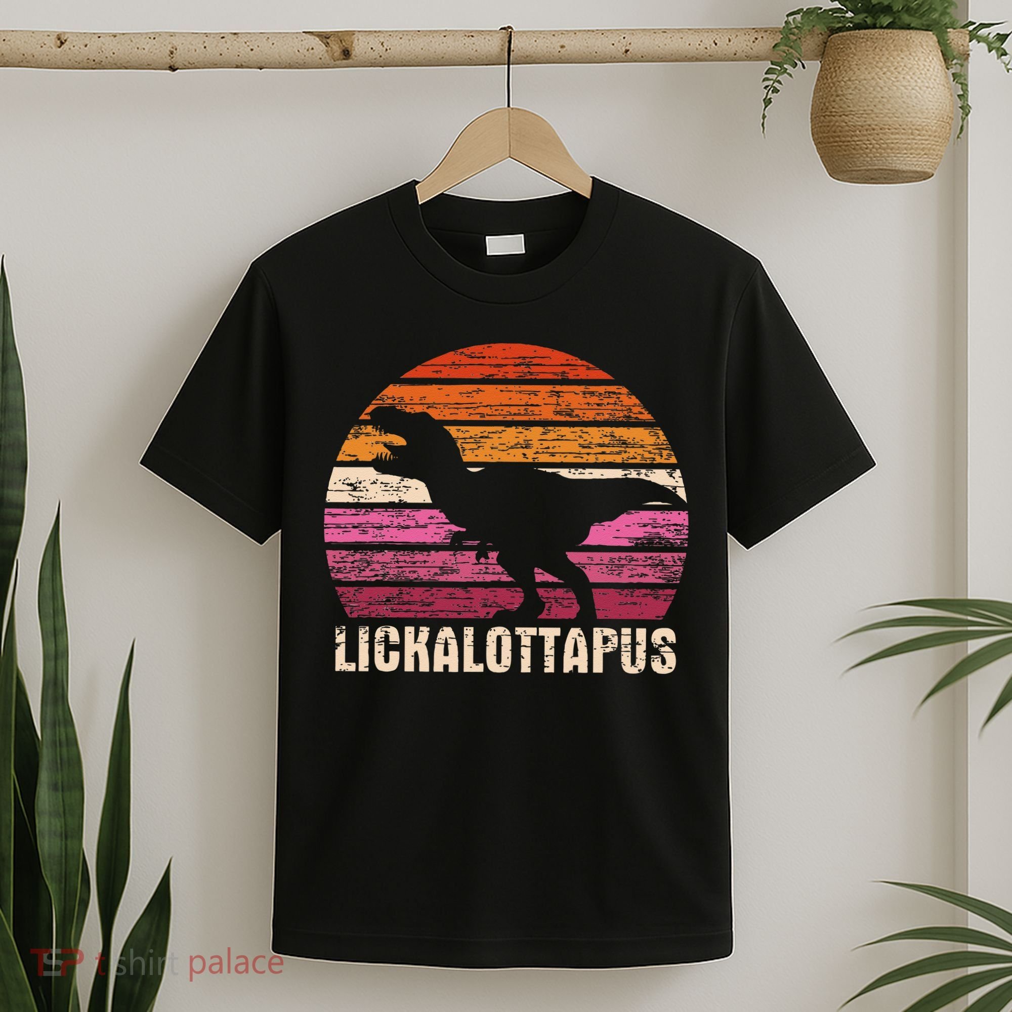 Funny Lesbian Lickalottapus Dinosaurs LGBTQ Pride Flag Retro T-Shirt