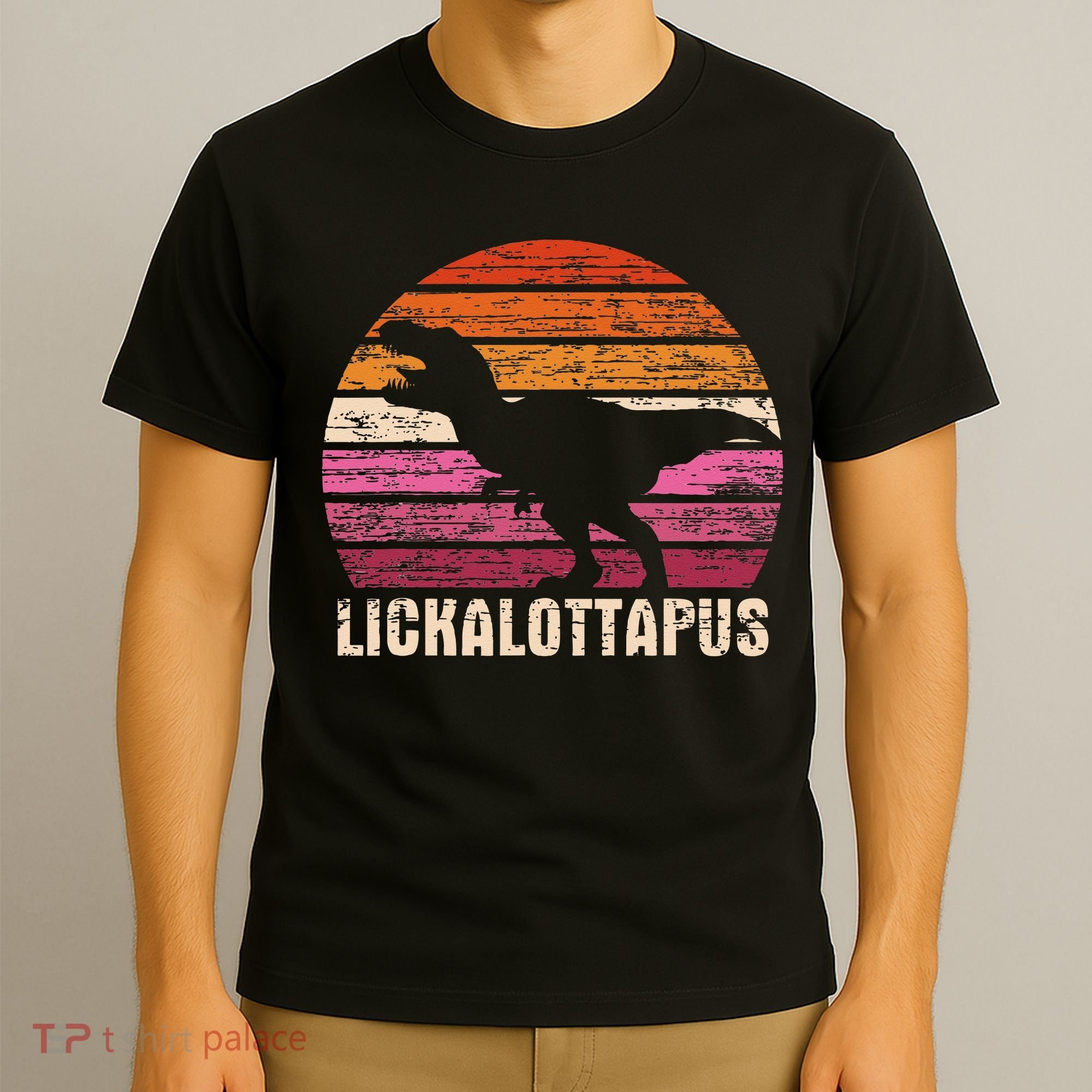 Funny Lesbian Lickalottapus Dinosaurs LGBTQ Pride Flag Retro T-Shirt