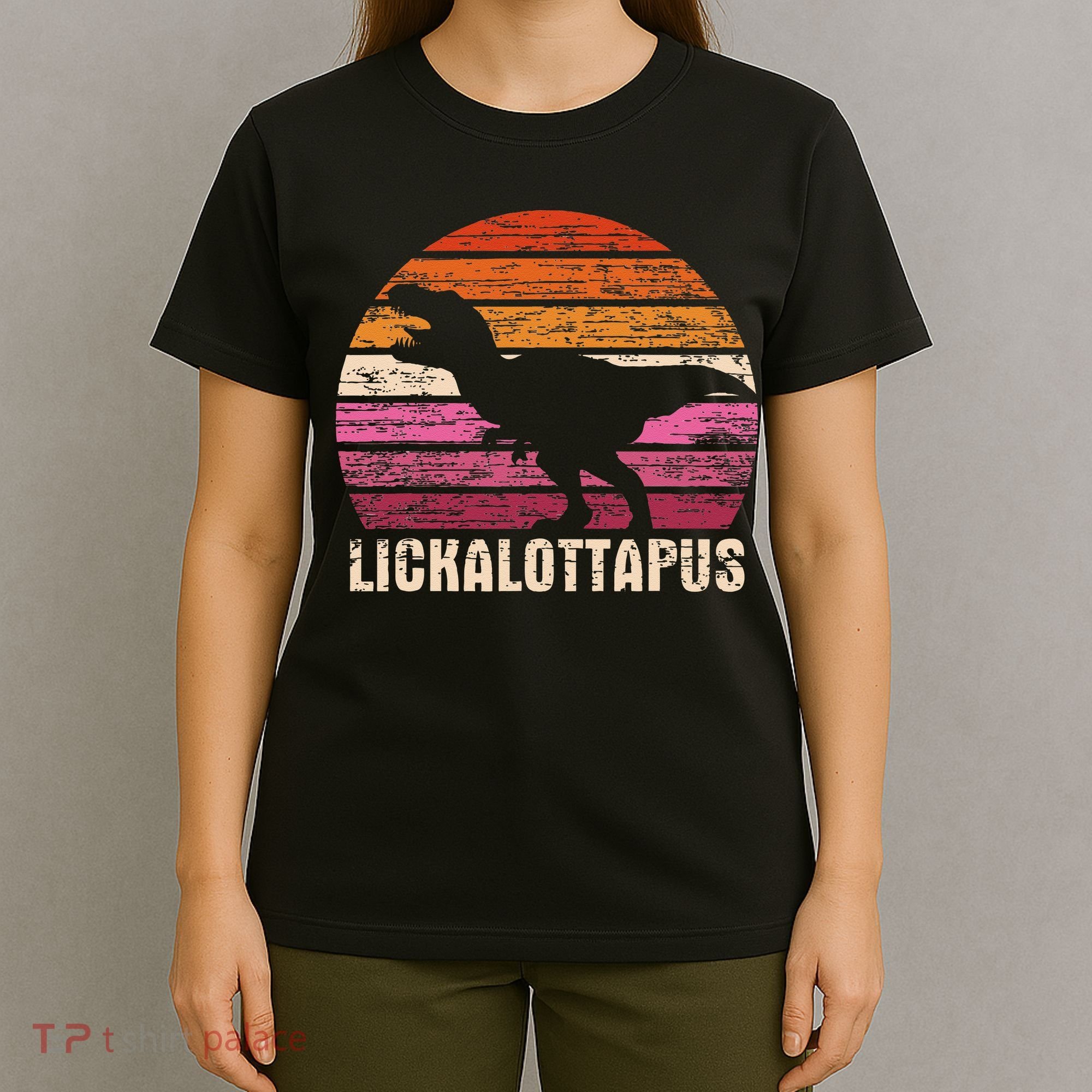 Funny Lesbian Lickalottapus Dinosaurs LGBTQ Pride Flag Retro T-Shirt