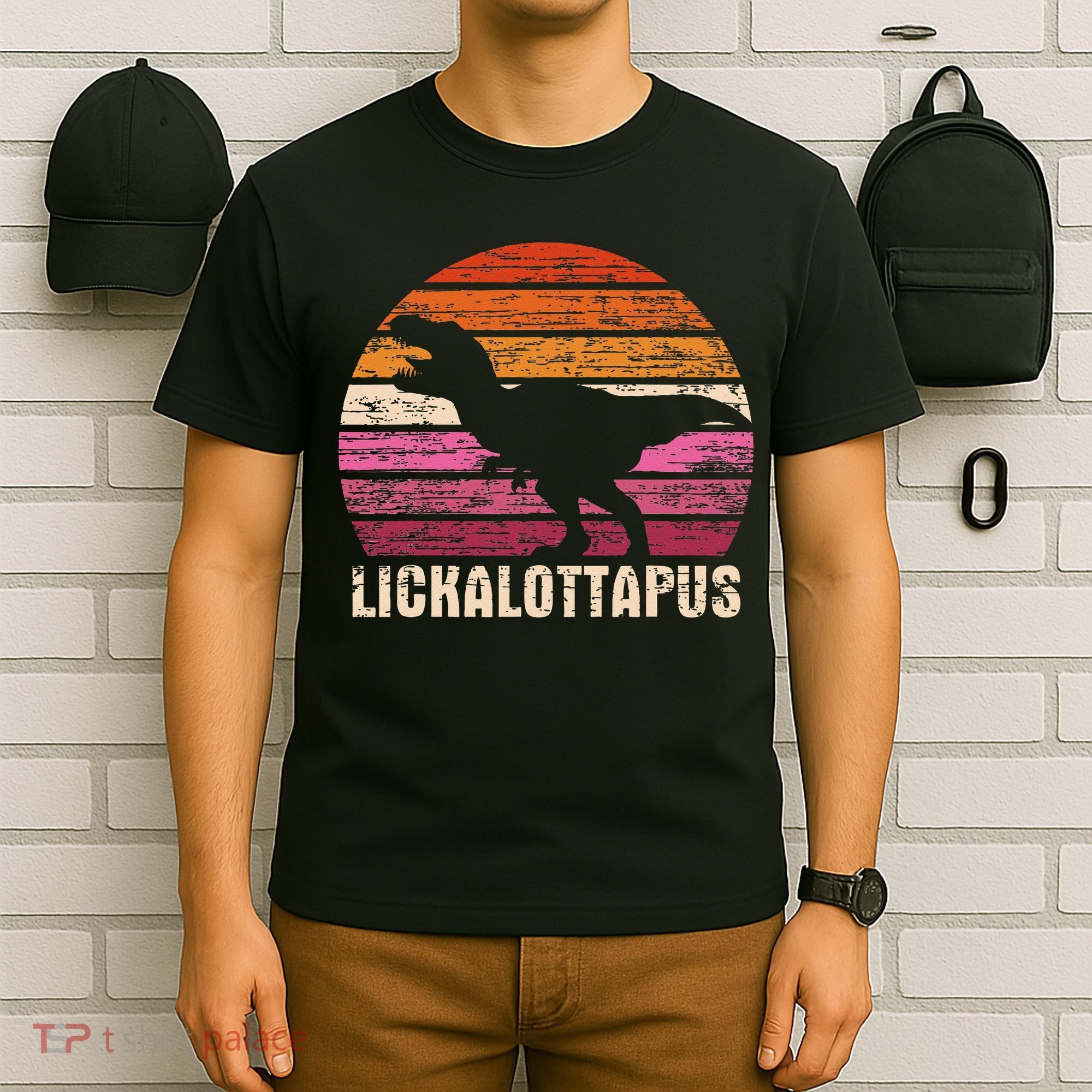 Funny Lesbian Lickalottapus Dinosaurs LGBTQ Pride Flag Retro T-Shirt