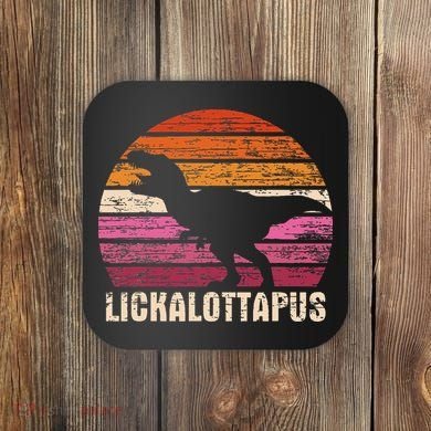 Funny Lesbian Lickalottapus Dinosaurs LGBTQ Pride Flag Retro Coaster