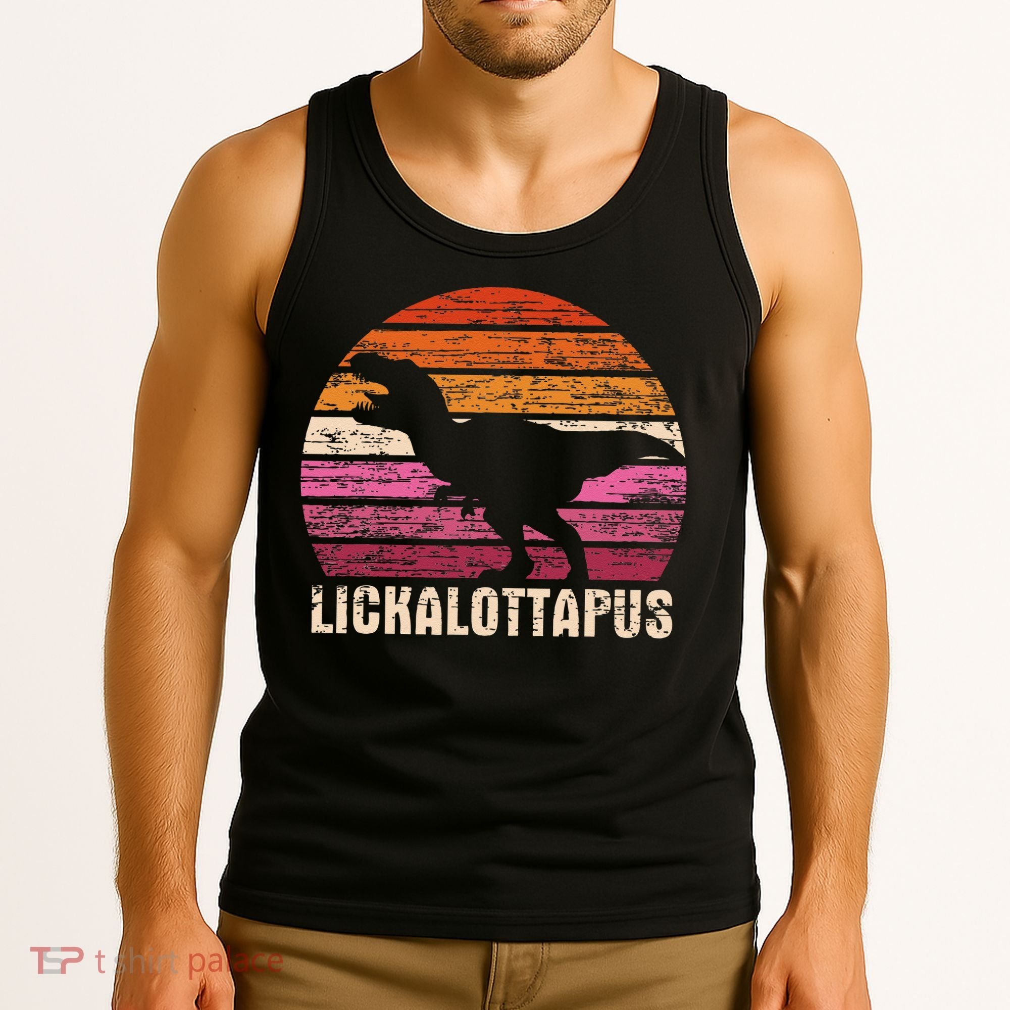 Funny Lesbian Lickalottapus Dinosaurs LGBTQ Pride Flag Retro Tank Top