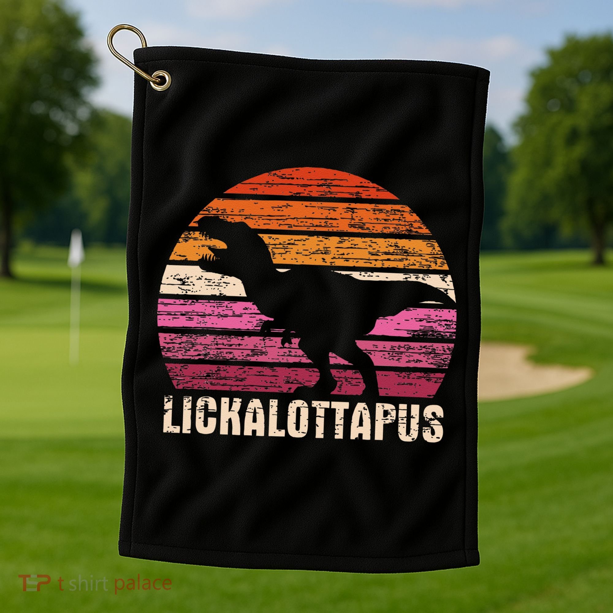 Funny Lesbian Lickalottapus Dinosaurs LGBTQ Pride Flag Retro Golf Towel