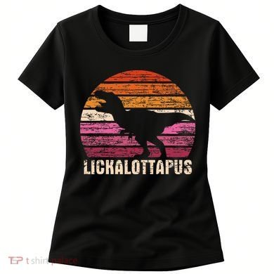 Funny Lesbian Lickalottapus Dinosaurs LGBTQ Pride Flag Retro Women's T-Shirt
