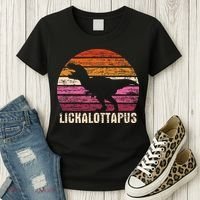 Funny Lesbian Lickalottapus Dinosaurs LGBTQ Pride Flag Retro Women's T-Shirt thumb 3