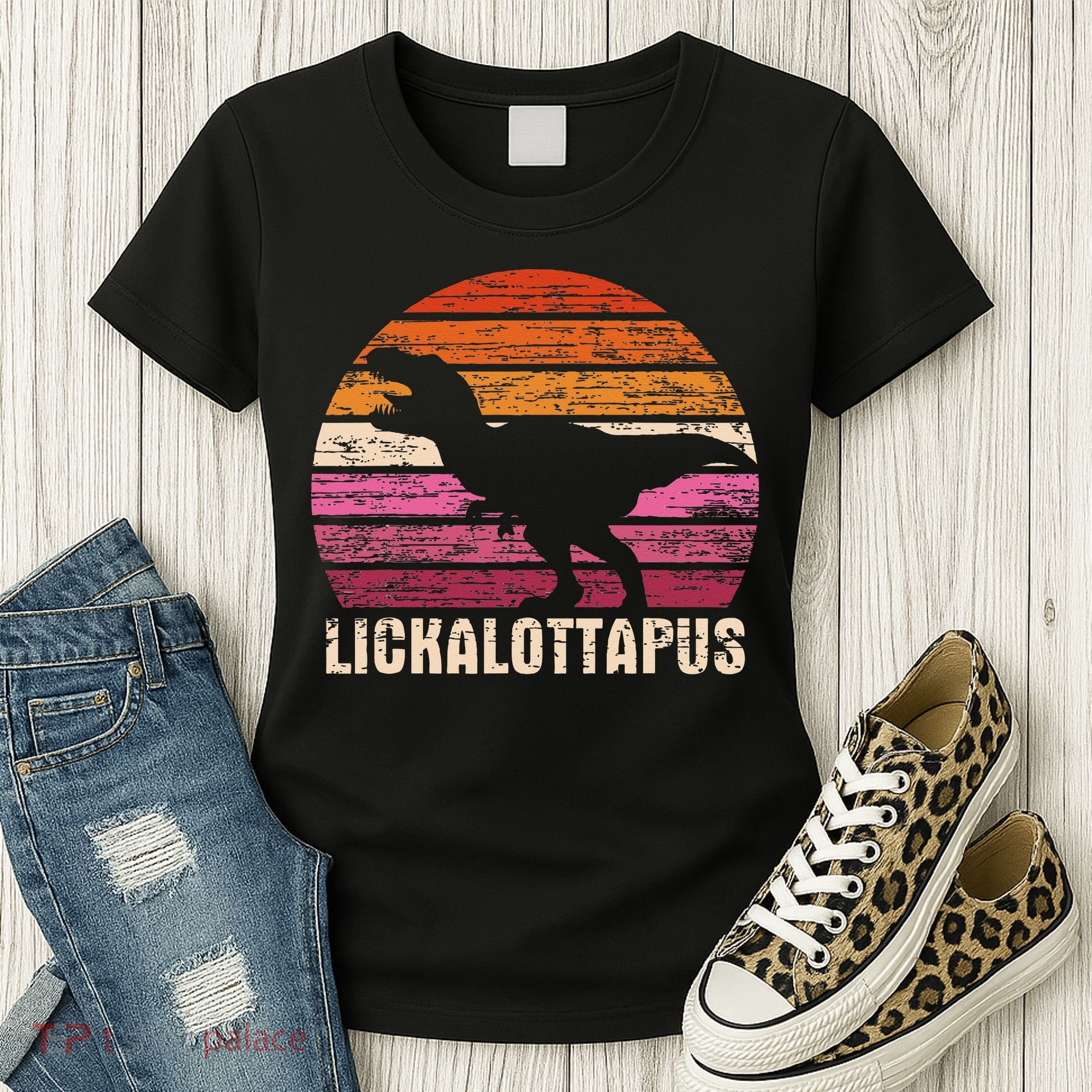 Funny Lesbian Lickalottapus Dinosaurs LGBTQ Pride Flag Retro Women's T-Shirt
