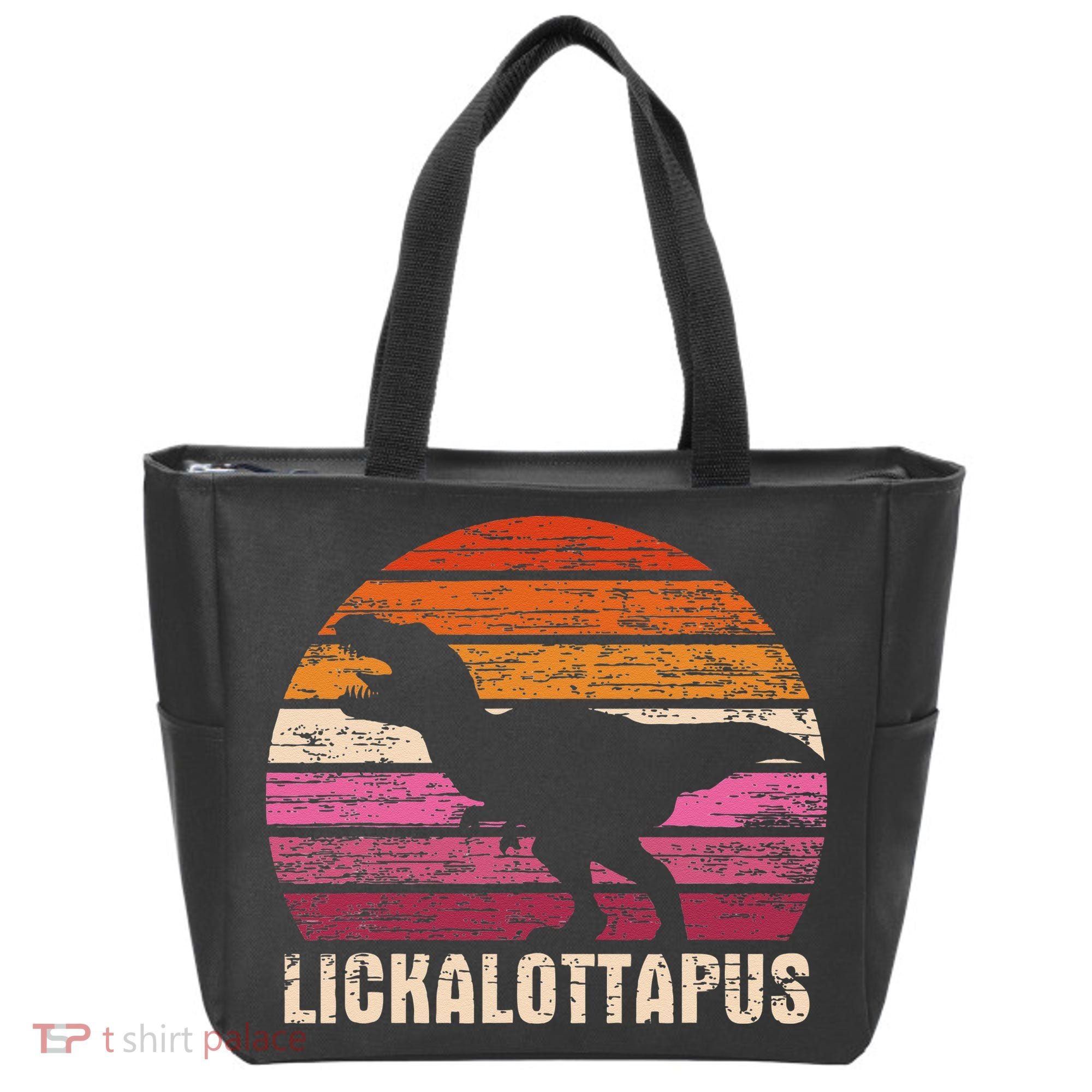 Funny Lesbian Lickalottapus Dinosaurs LGBTQ Pride Flag Retro Tote Bag