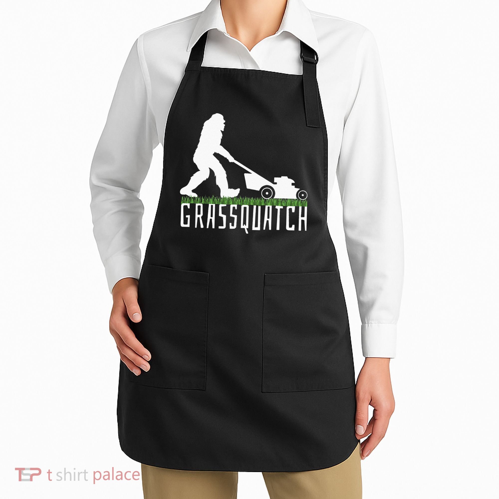 Funny Lawn Mowing Grassquatch Bigfoot Lawn Mower Apron