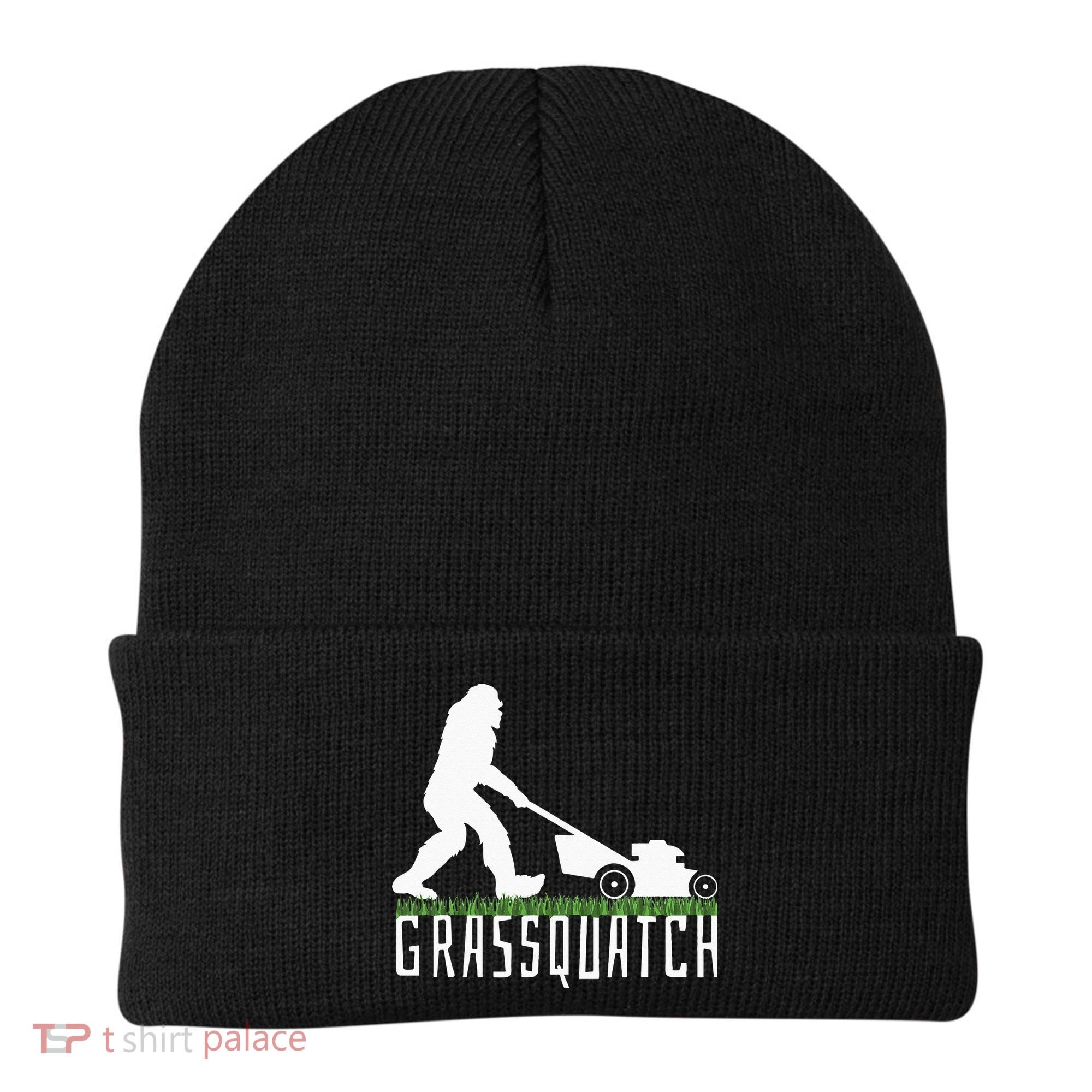 Funny Lawn Mowing Grassquatch Bigfoot Lawn Mower Beanie