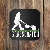 Funny Lawn Mowing Grassquatch Bigfoot Lawn Mower Coaster thumb 0
