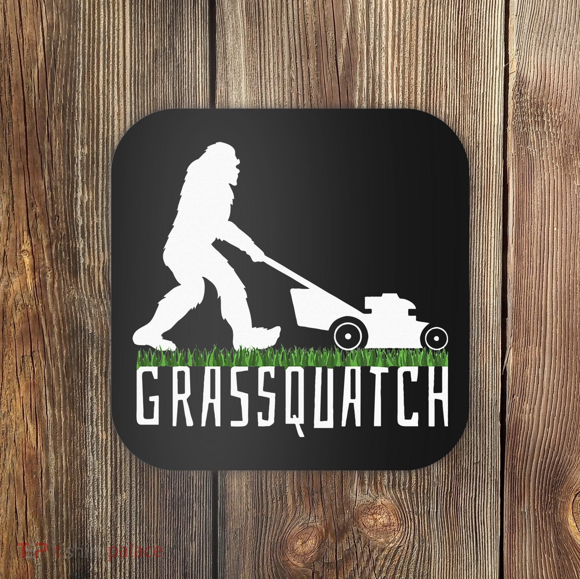 Funny Lawn Mowing Grassquatch Bigfoot Lawn Mower Coaster