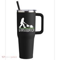 Funny Lawn Mowing Grassquatch Bigfoot Lawn Mower 40oz Vacuum Insulated Stainless Steel Travel Tumbler thumb 0
