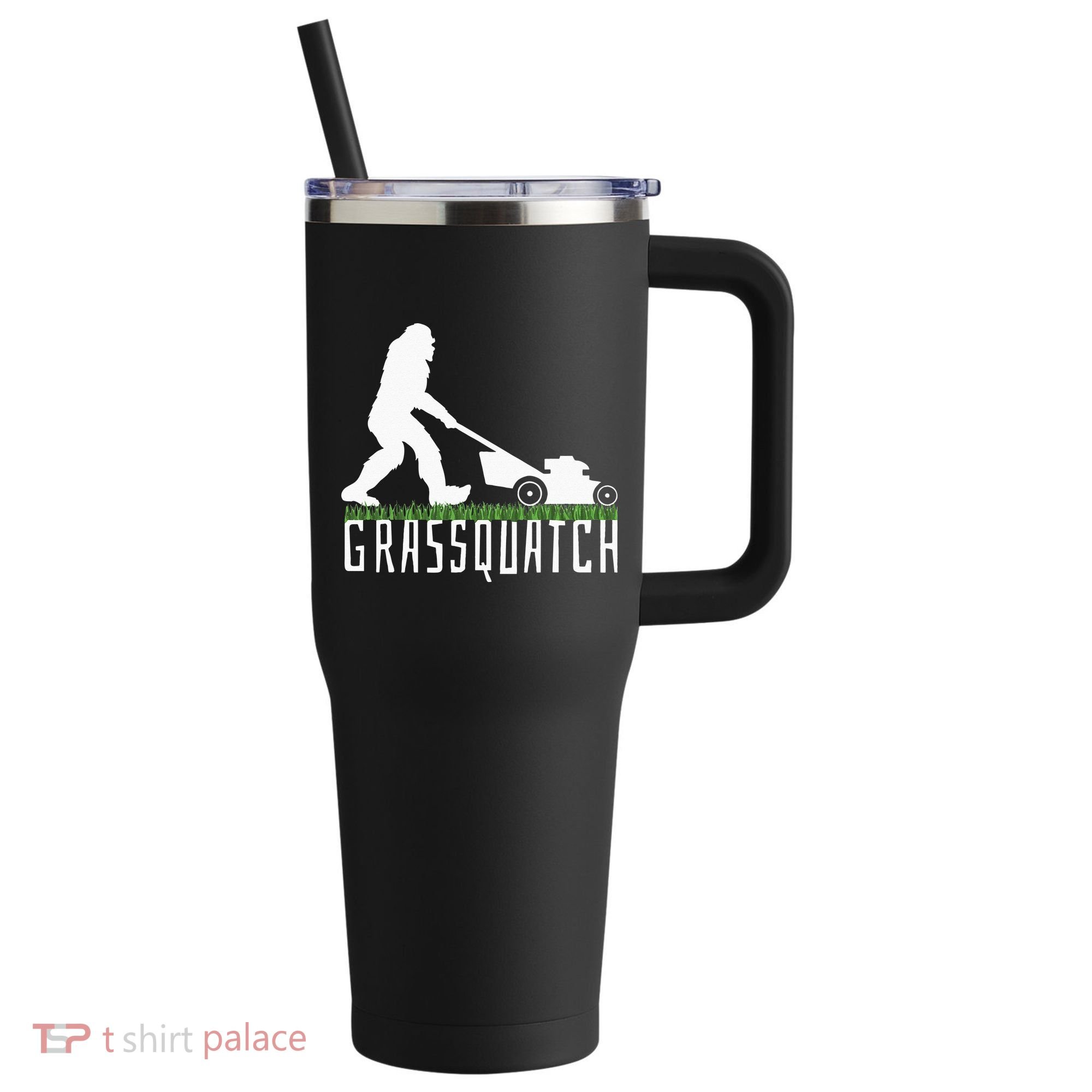 Funny Lawn Mowing Grassquatch Bigfoot Lawn Mower 40oz Vacuum Insulated Stainless Steel Travel Tumbler