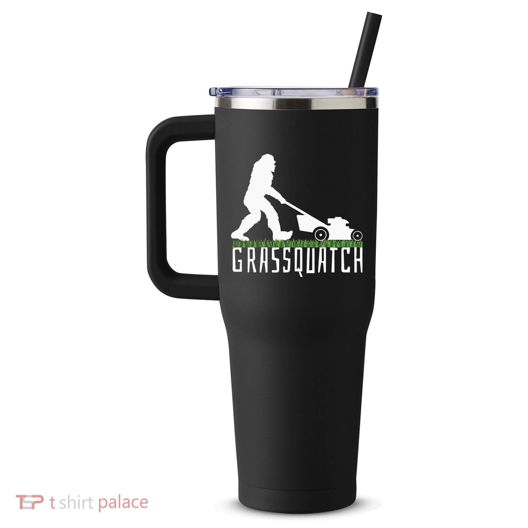 Funny Lawn Mowing Grassquatch Bigfoot Lawn Mower 40oz Vacuum Insulated Stainless Steel Travel Tumbler