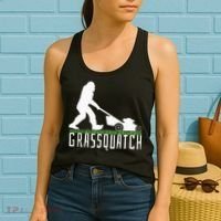 Funny Lawn Mowing Grassquatch Bigfoot Lawn Mower Women's Tank Top thumb 2