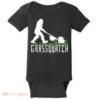 Funny Lawn Mowing Grassquatch Bigfoot Lawn Mower Baby Bodysuit thumb 0