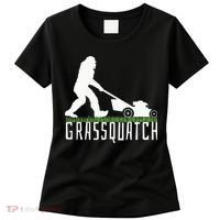 Funny Lawn Mowing Grassquatch Bigfoot Lawn Mower Women's T-Shirt thumb 0