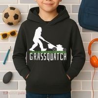 Funny Lawn Mowing Grassquatch Bigfoot Lawn Mower Kids Hoodie thumb 2