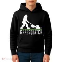 Funny Lawn Mowing Grassquatch Bigfoot Lawn Mower Kids Hoodie thumb 4