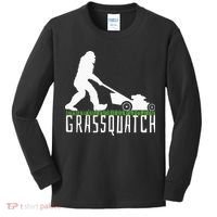 Funny Lawn Mowing Grassquatch Bigfoot Lawn Mower Kids Long Sleeve Shirt thumb 0