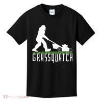 Funny Lawn Mowing Grassquatch Bigfoot Lawn Mower Kids T-Shirt thumb 0
