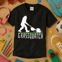 Funny Lawn Mowing Grassquatch Bigfoot Lawn Mower Kids T-Shirt thumb 3