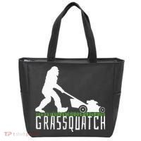 Funny Lawn Mowing Grassquatch Bigfoot Lawn Mower Tote Bag thumb 0
