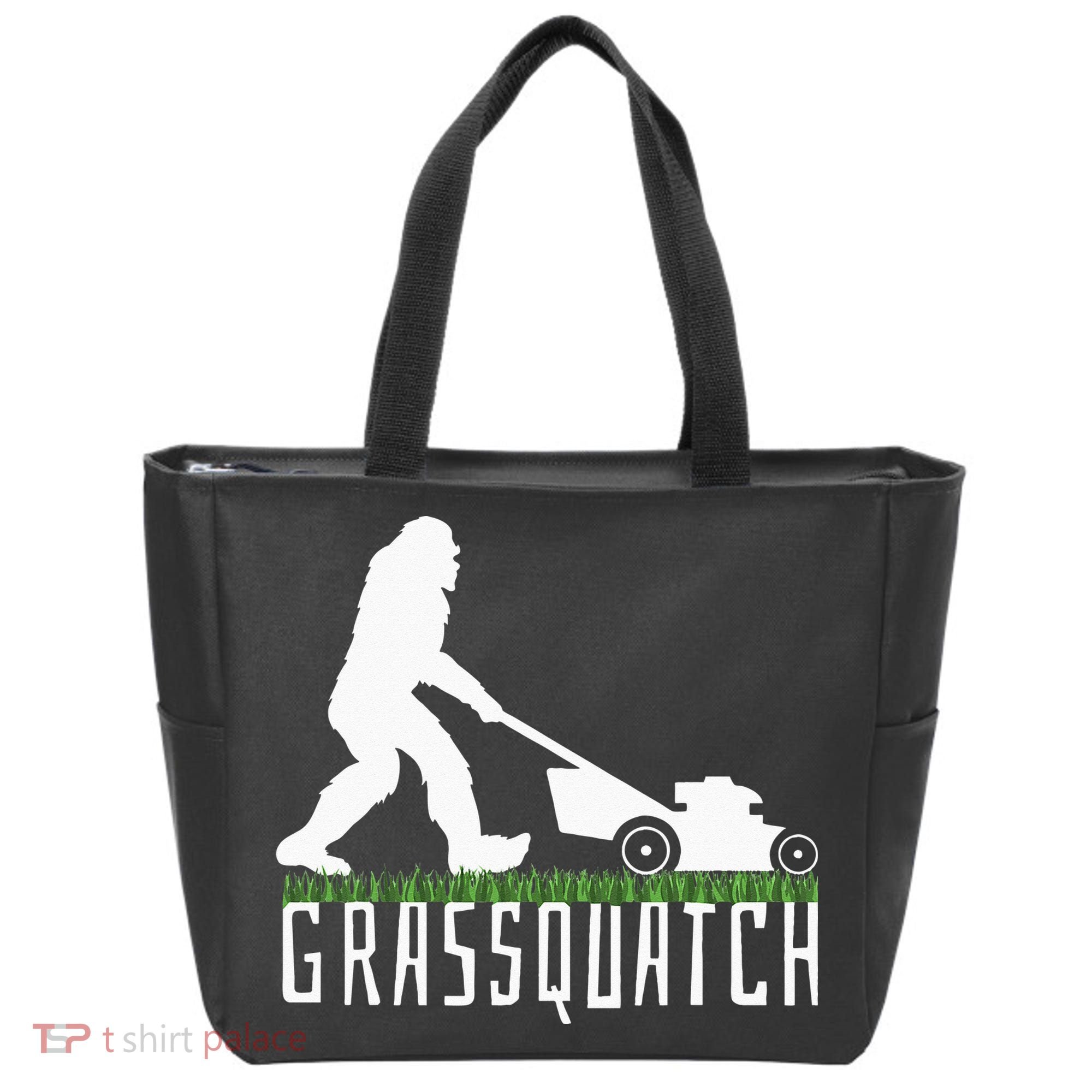 Funny Lawn Mowing Grassquatch Bigfoot Lawn Mower Tote Bag