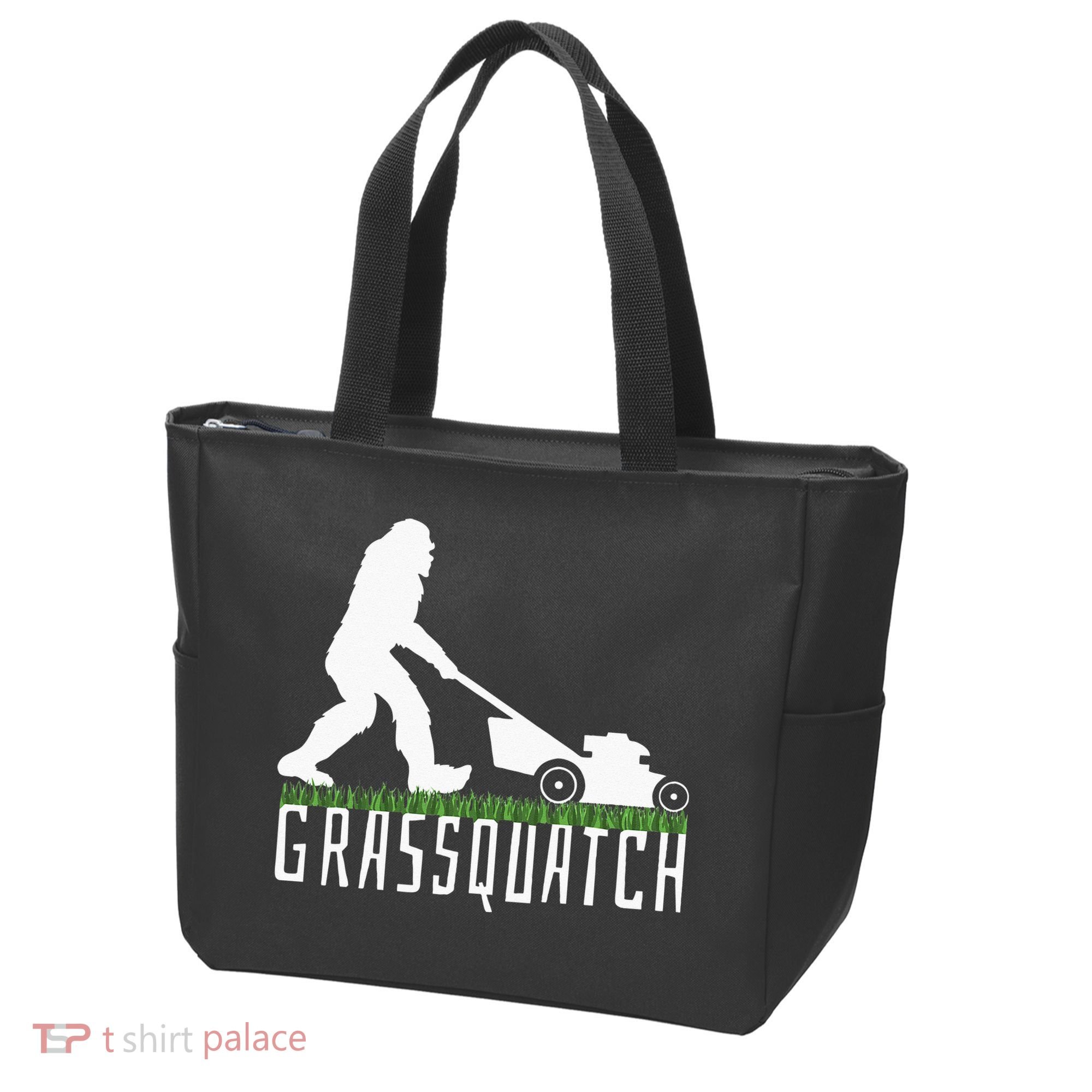 Funny Lawn Mowing Grassquatch Bigfoot Lawn Mower Tote Bag