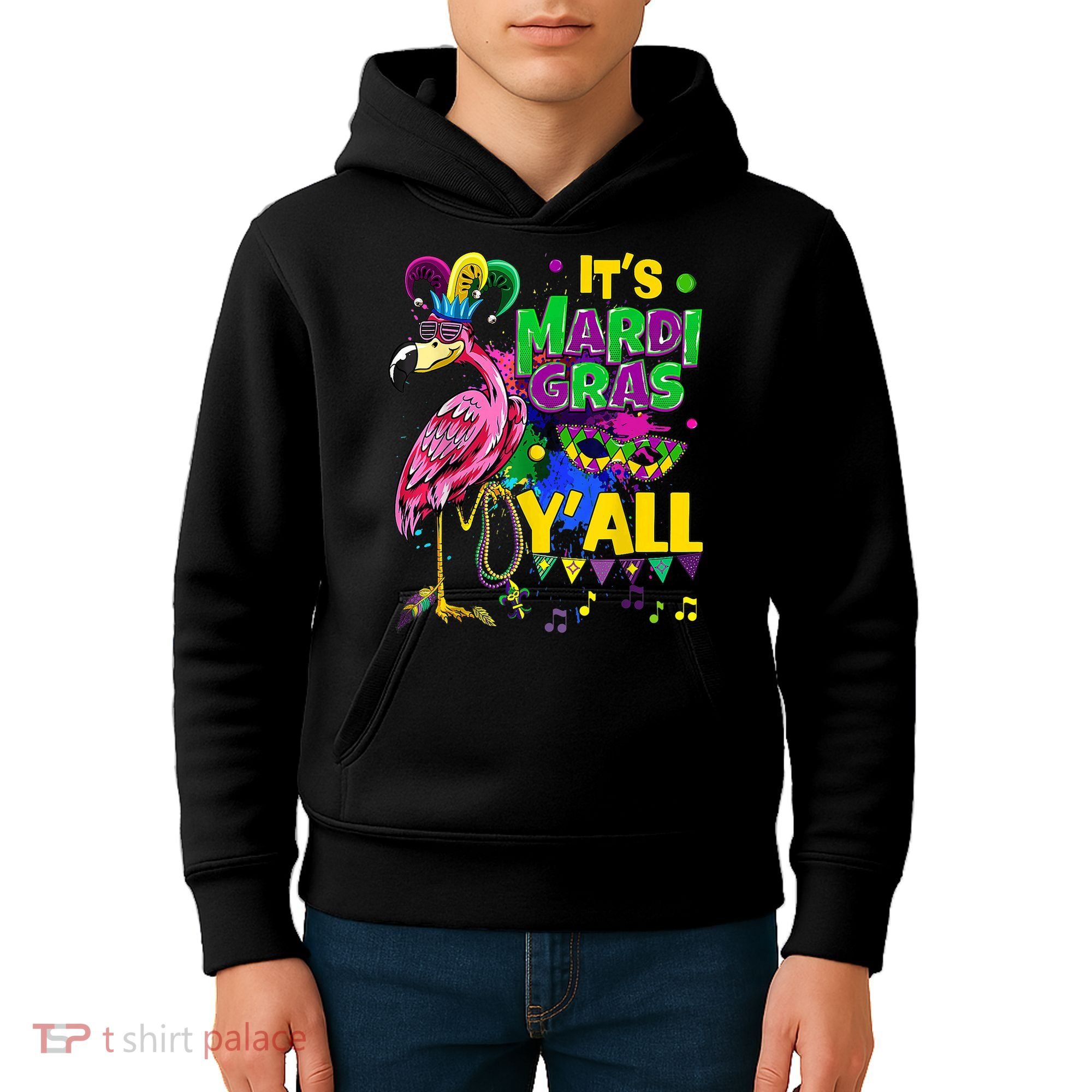 Flamingo Lover Mardi Gras Celebration New Orleans Louisiana Kids Hoodie