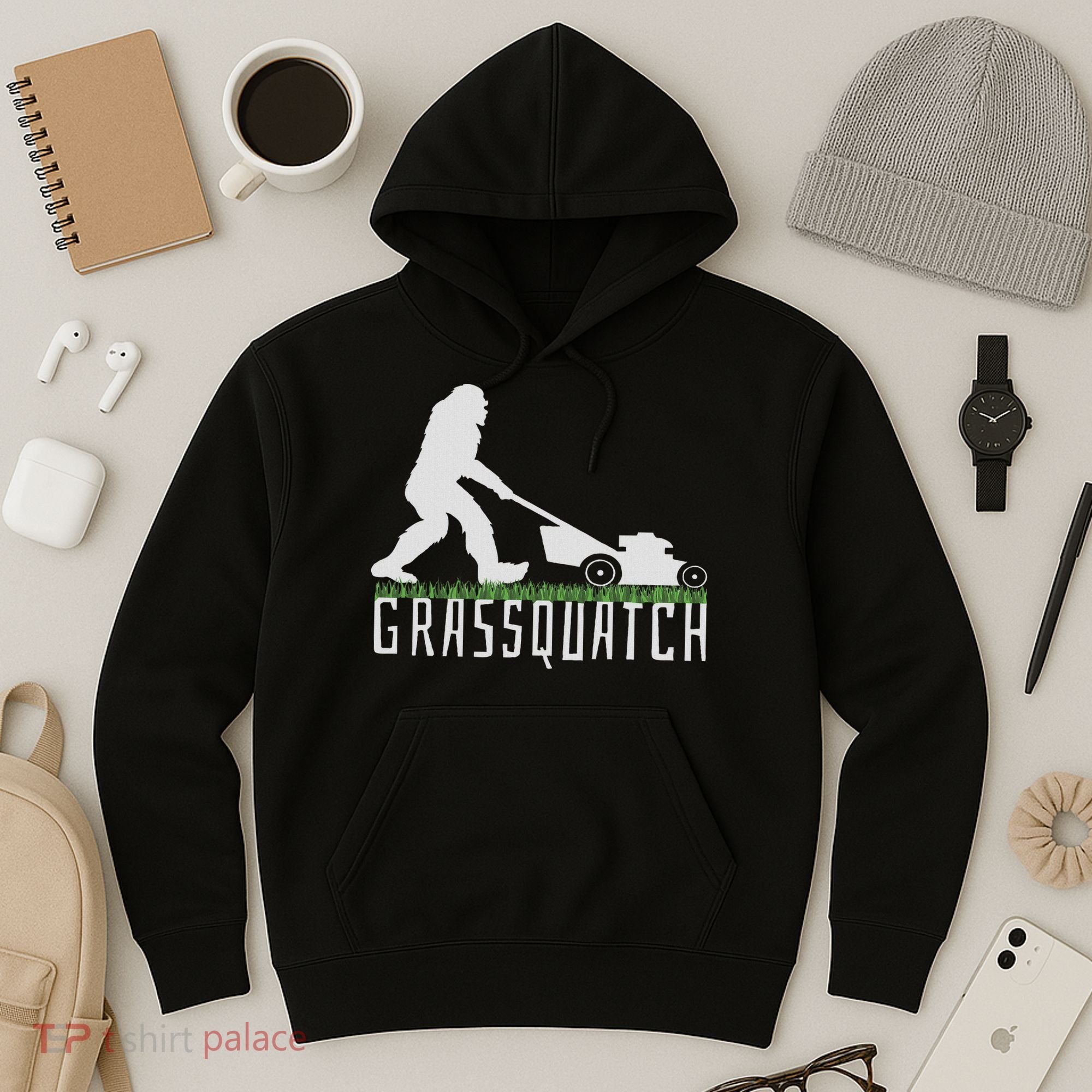 Funny Lawn Mowing Sasquatch Grassquatch Bigfoot Lawn Mower Hoodie
