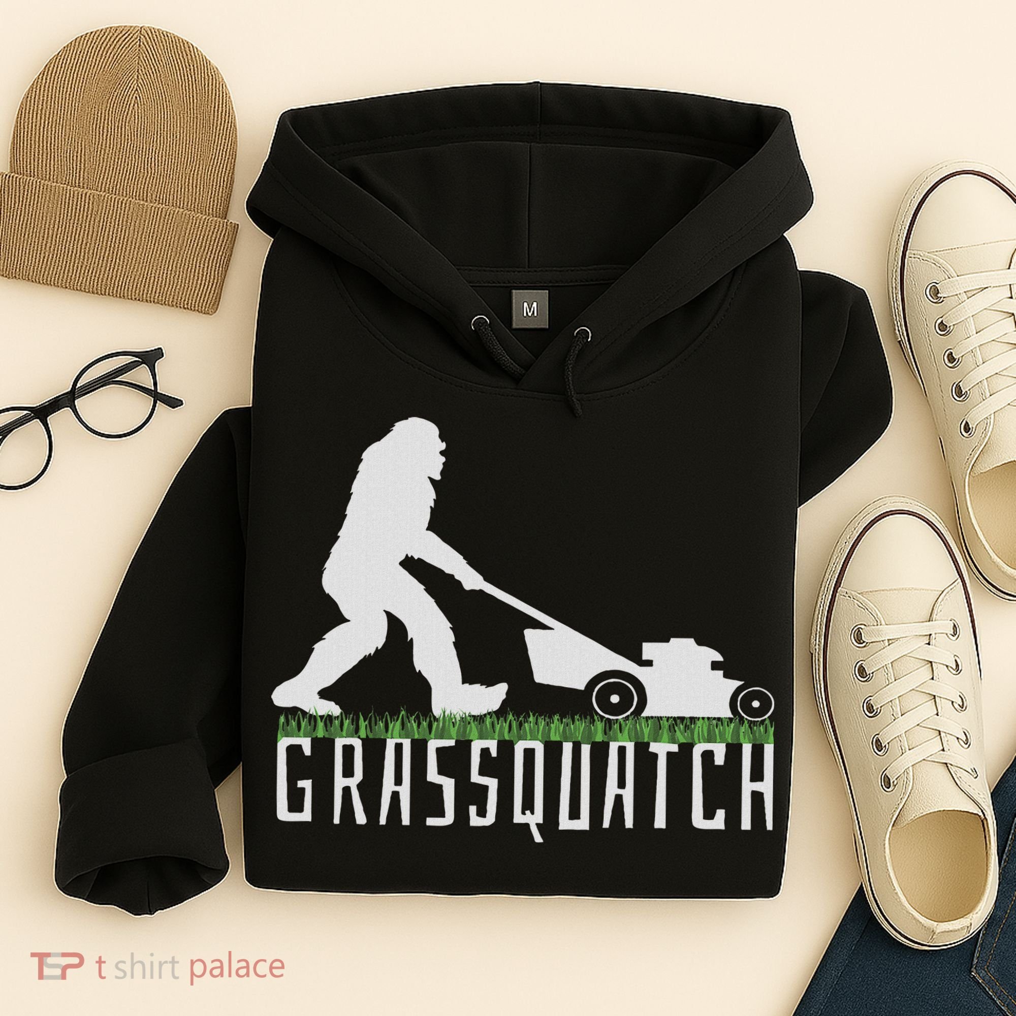 Funny Lawn Mowing Sasquatch Grassquatch Bigfoot Lawn Mower Hoodie
