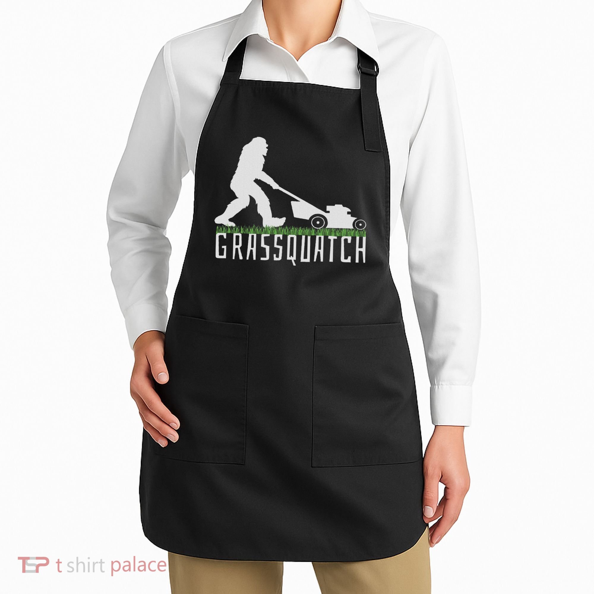 Funny Lawn Mowing Sasquatch Grassquatch Bigfoot Lawn Mower Apron