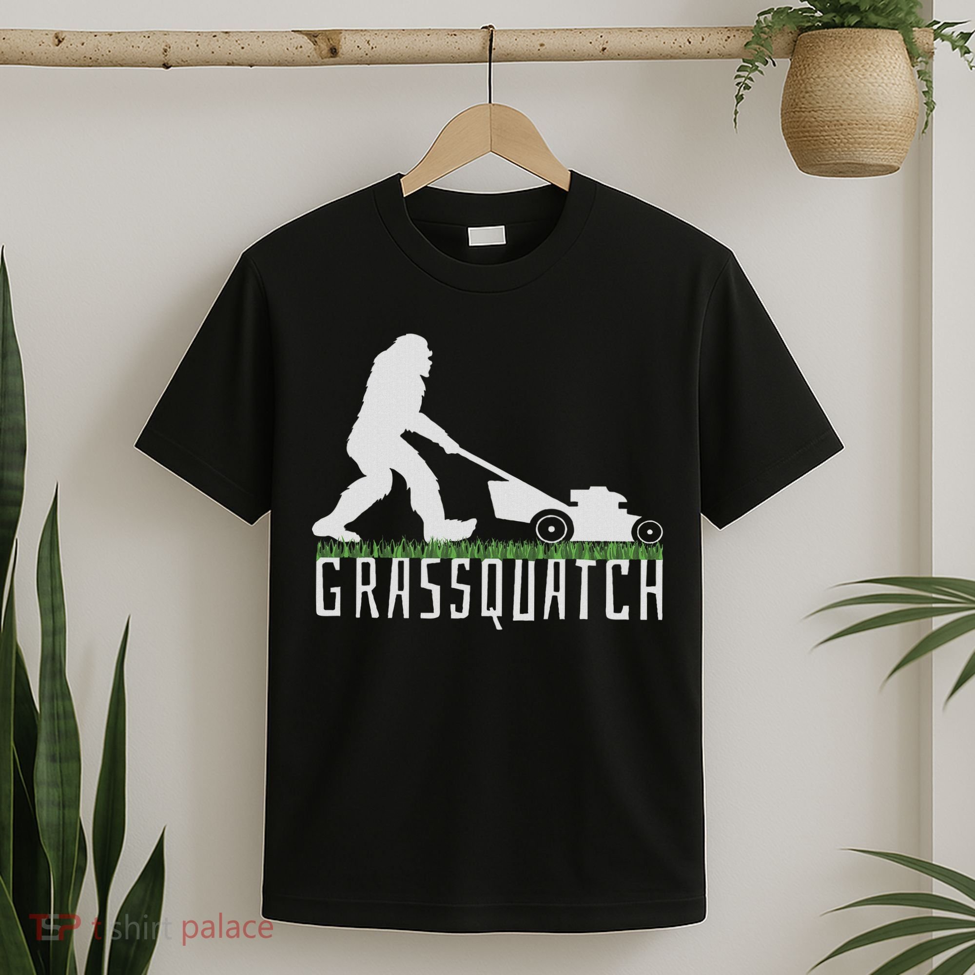 Funny Lawn Mowing Sasquatch Grassquatch Bigfoot Lawn Mower T-Shirt