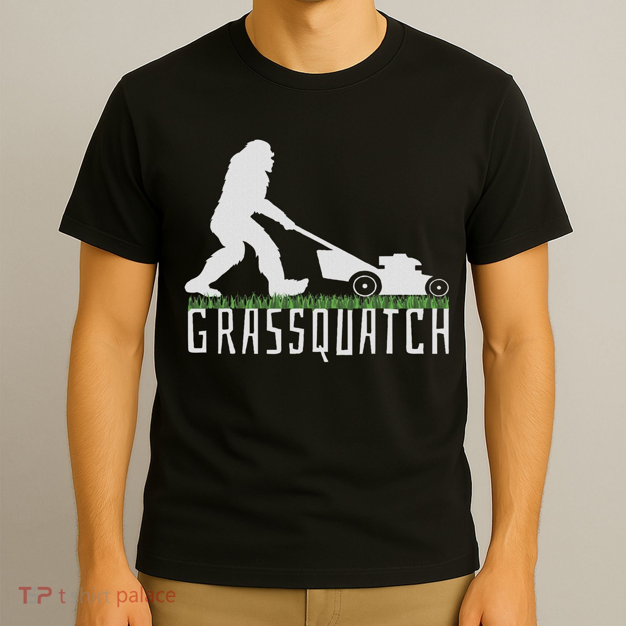 Funny Lawn Mowing Sasquatch Grassquatch Bigfoot Lawn Mower T-Shirt