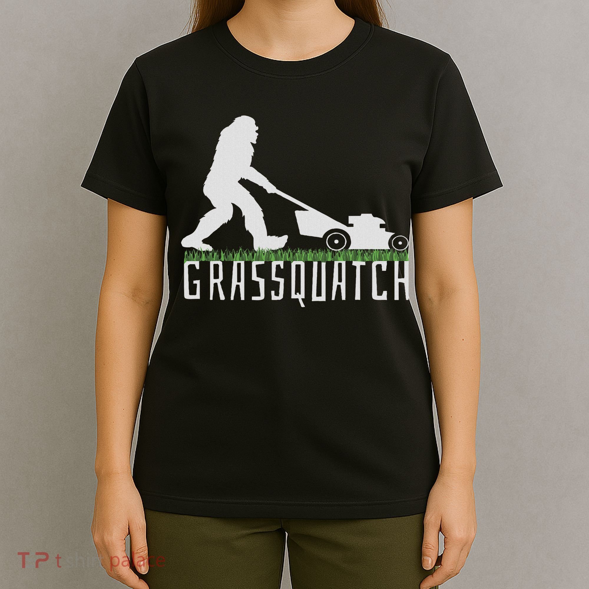 Funny Lawn Mowing Sasquatch Grassquatch Bigfoot Lawn Mower T-Shirt