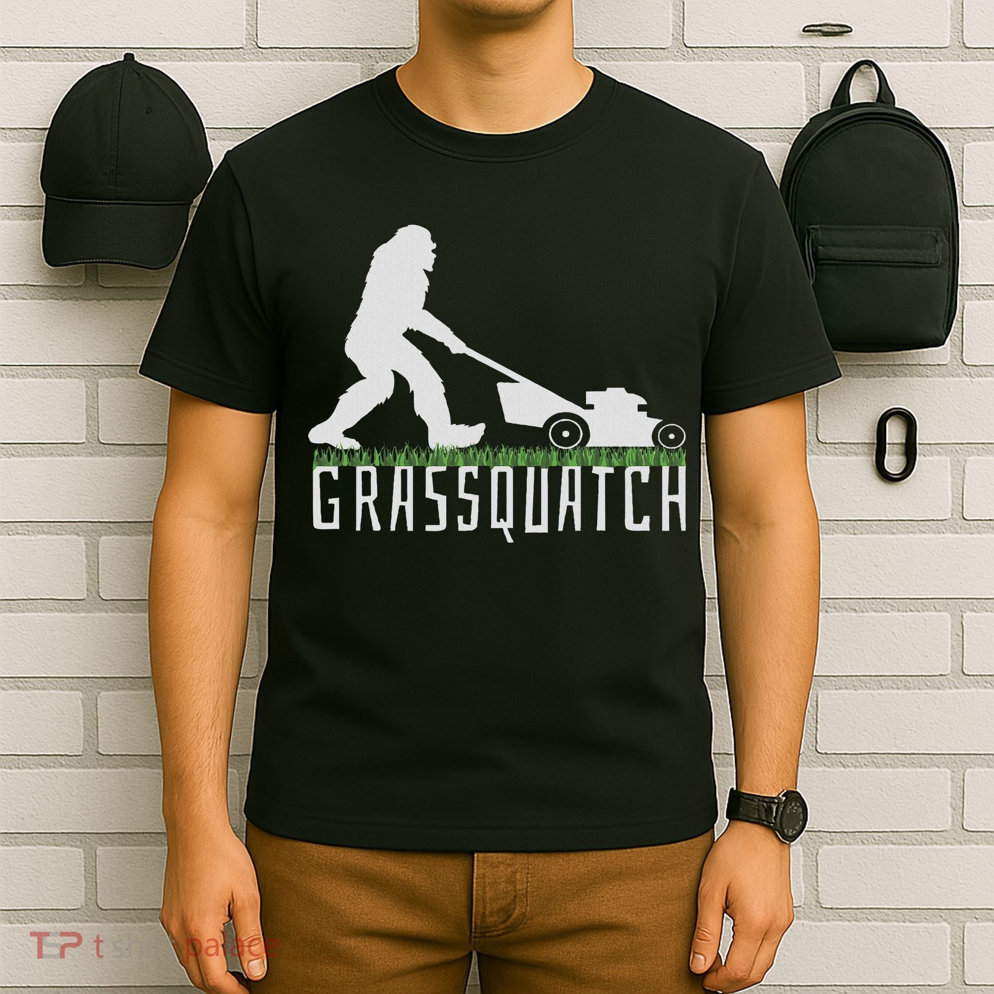 Funny Lawn Mowing Sasquatch Grassquatch Bigfoot Lawn Mower T-Shirt