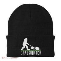 Funny Lawn Mowing Sasquatch Grassquatch Bigfoot Lawn Mower Beanie thumb 0