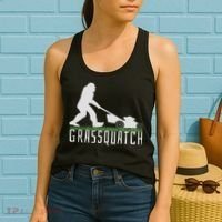 Funny Lawn Mowing Sasquatch Grassquatch Bigfoot Lawn Mower Women's Tank Top thumb 2