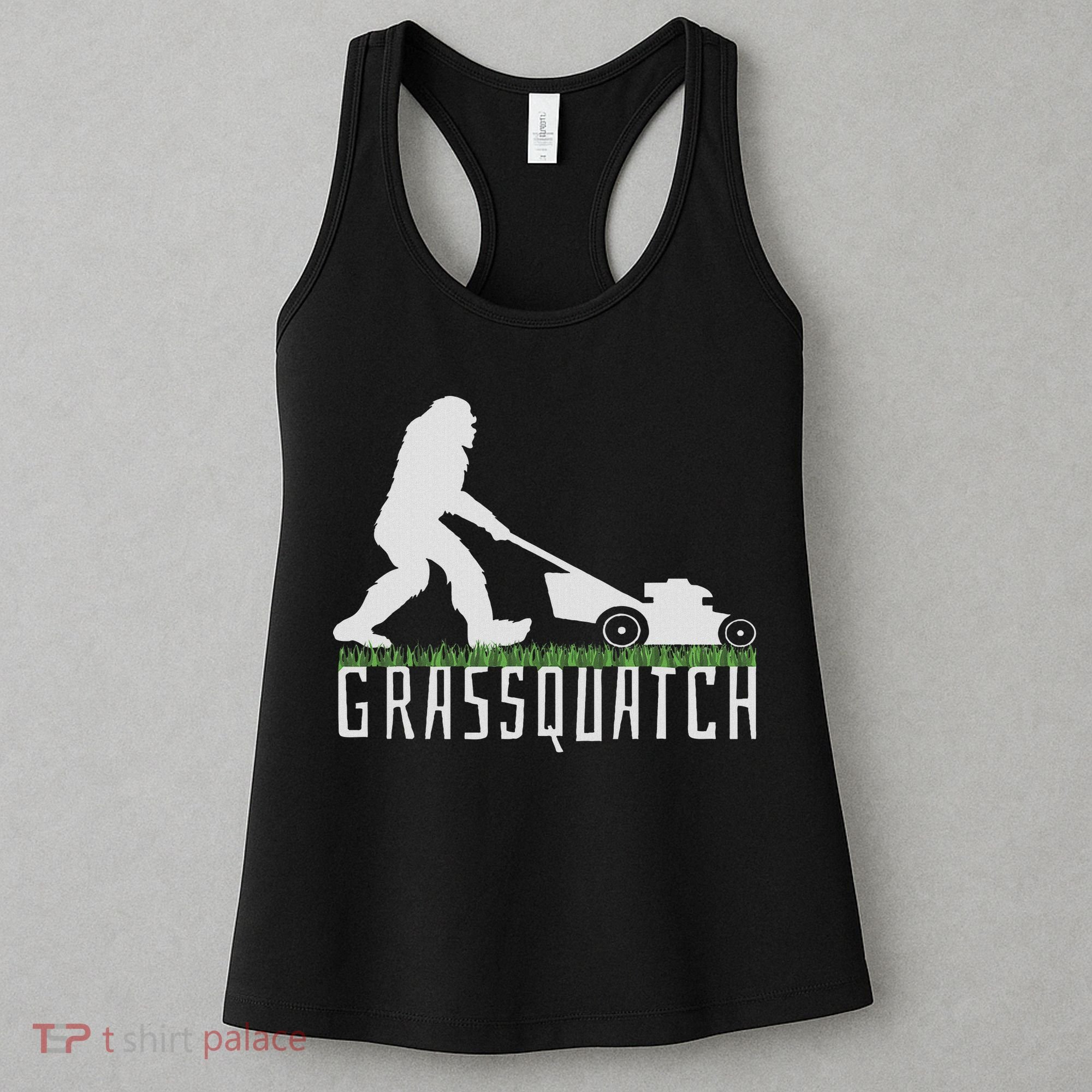 Funny Lawn Mowing Sasquatch Grassquatch Bigfoot Lawn Mower Women's Tank Top