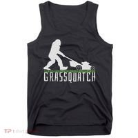 Funny Lawn Mowing Sasquatch Grassquatch Bigfoot Lawn Mower Tank Top thumb 0
