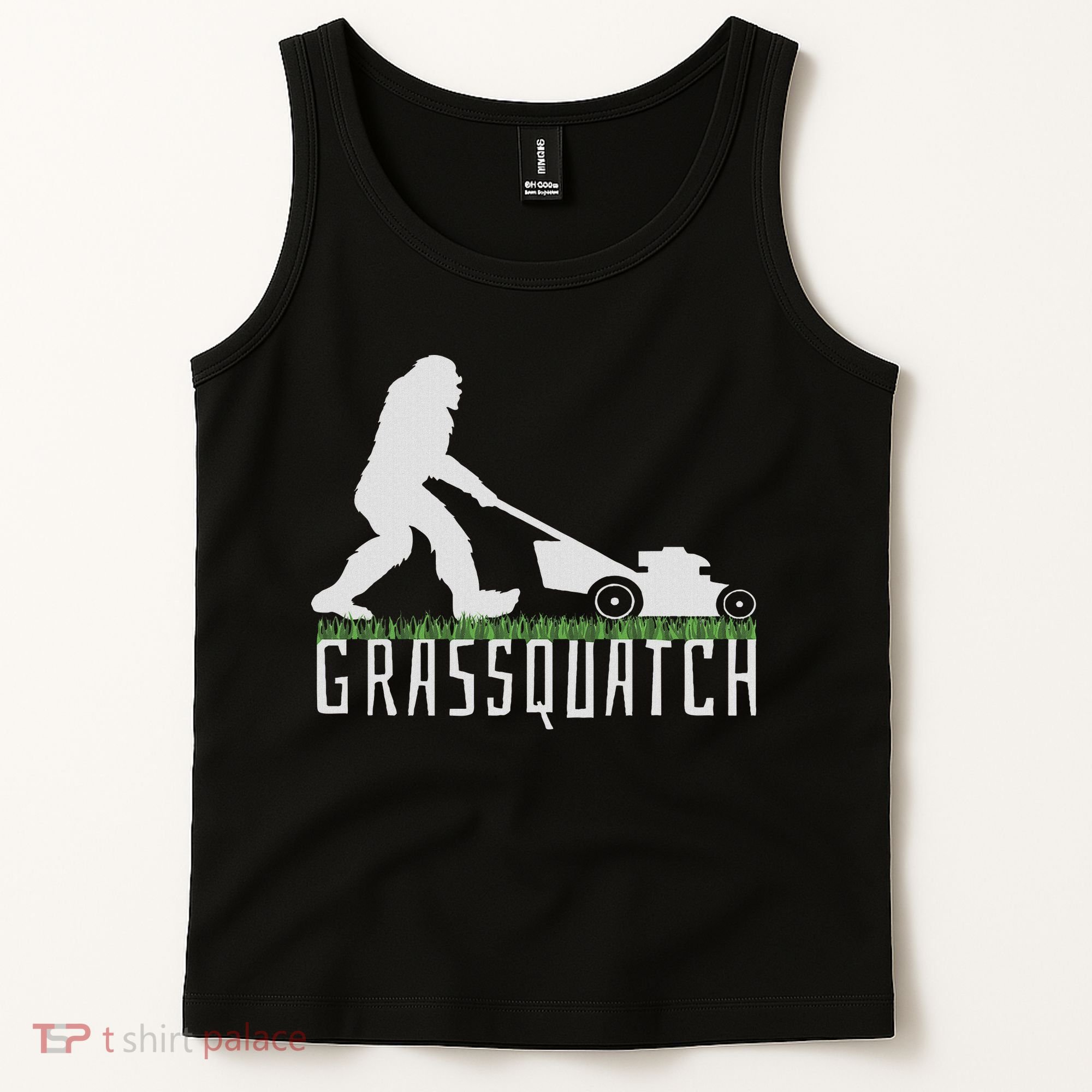 Funny Lawn Mowing Sasquatch Grassquatch Bigfoot Lawn Mower Tank Top