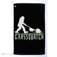 Funny Lawn Mowing Sasquatch Grassquatch Bigfoot Lawn Mower Golf Towel thumb 0