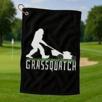 Funny Lawn Mowing Sasquatch Grassquatch Bigfoot Lawn Mower Golf Towel thumb 1