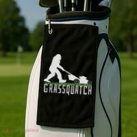 Funny Lawn Mowing Sasquatch Grassquatch Bigfoot Lawn Mower Golf Towel thumb 2