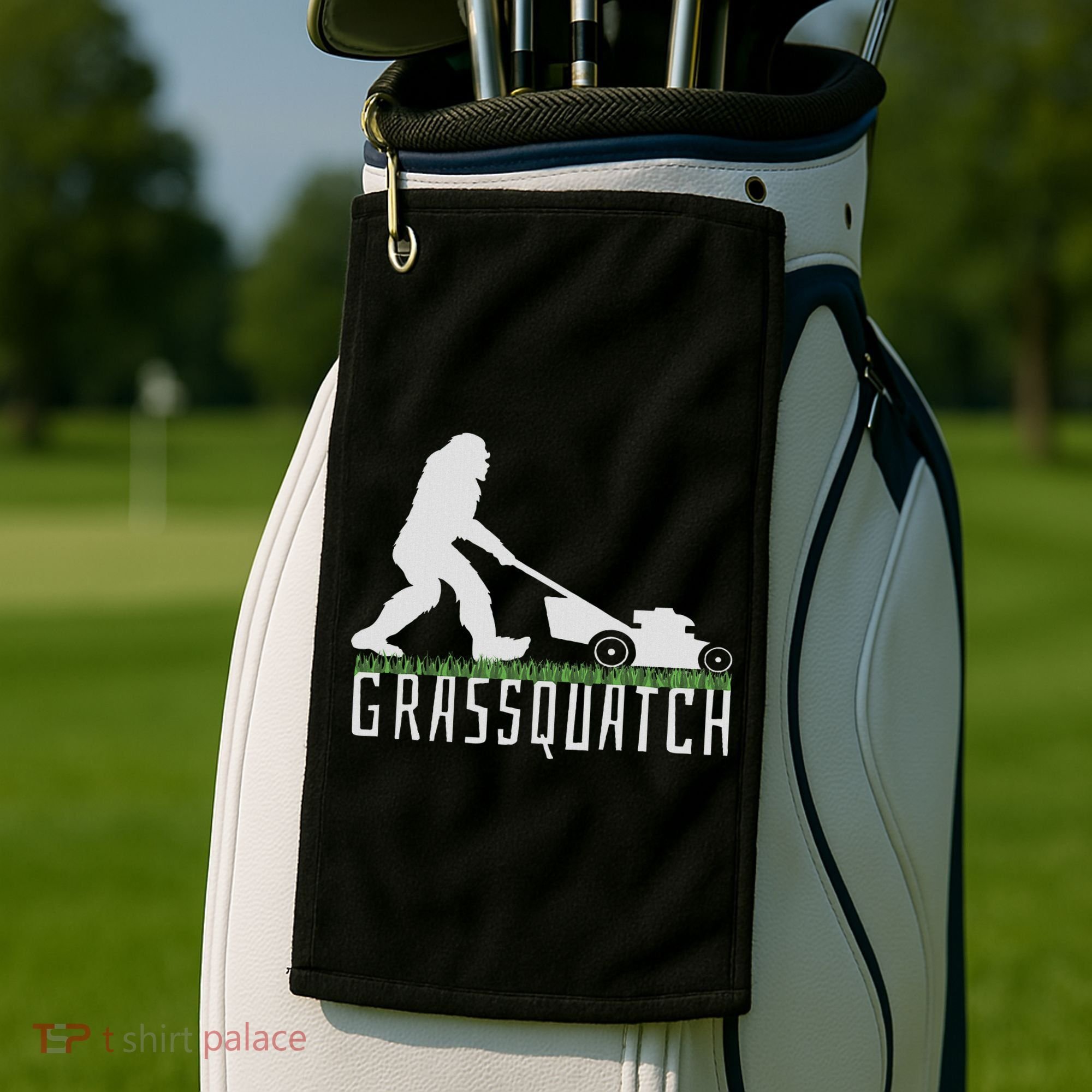 Funny Lawn Mowing Sasquatch Grassquatch Bigfoot Lawn Mower Golf Towel
