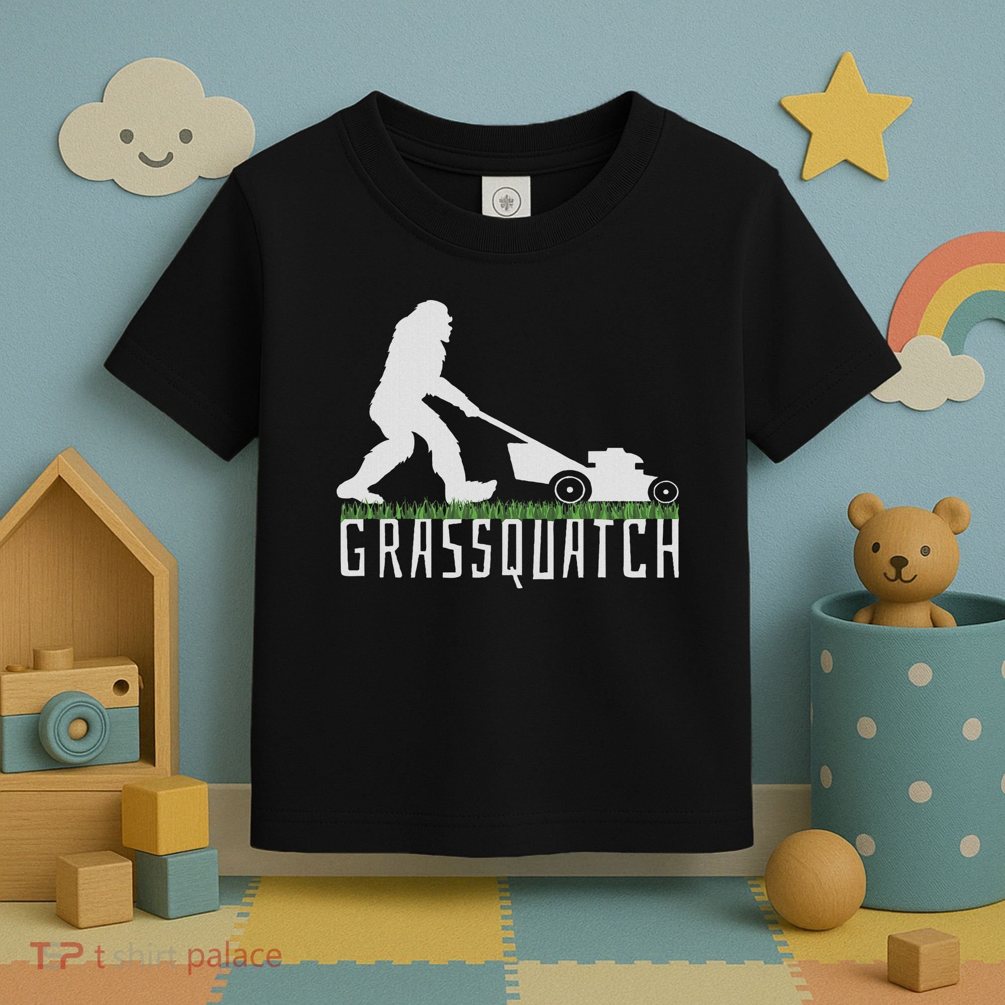 Funny Lawn Mowing Sasquatch Grassquatch Bigfoot Lawn Mower Toddler T-Shirt