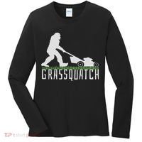 Funny Lawn Mowing Sasquatch Grassquatch Bigfoot Lawn Mower Women's Long Sleeve Shirt thumb 0