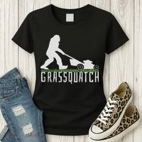 Funny Lawn Mowing Sasquatch Grassquatch Bigfoot Lawn Mower Women's T-Shirt thumb 3
